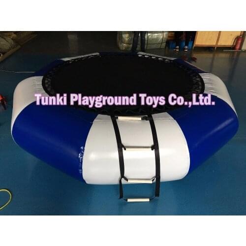 Blue and white inflatable round water trampoline