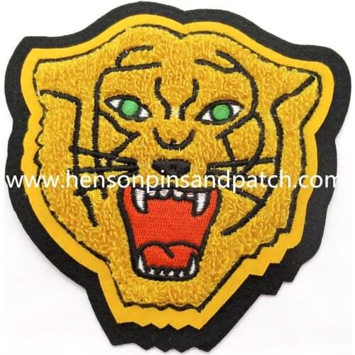 Custom small minimum order quantity tiger head chenille jacket patch