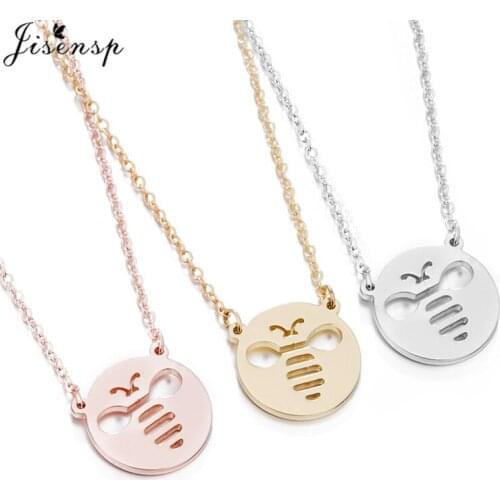 Jisensp Unique Lovely Bee Pendant Necklace Simple Fashion Tiny Bee Charm Necklace Animal Jewelry for Women Kids Party Gift