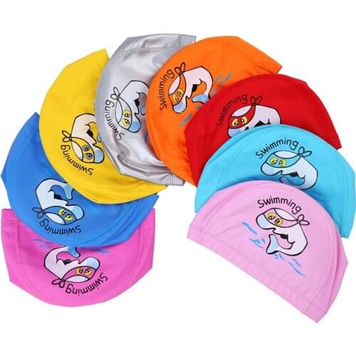 Swimming Pool Cap Waterproof PU Fabric Children Cartoon Protect Ears High Stretchy Comfortable Diving Hat Kids Swim Caps