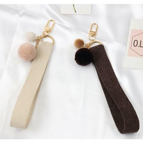 Korean Fur Balls Pendant Keychain Cute Portable Cotton Wrist strap Charms for Airpods Car Keys Bag Decor Keyring Gift Key Chains