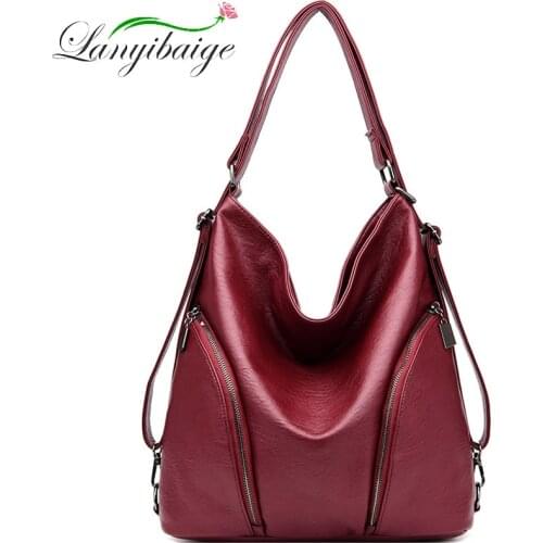 Lanyibaige 2020 New PU Women Leather Shoulder Bag Female Leisure Nubuck Convertible Handbag Top-handle bags Retro Shoulder Bag