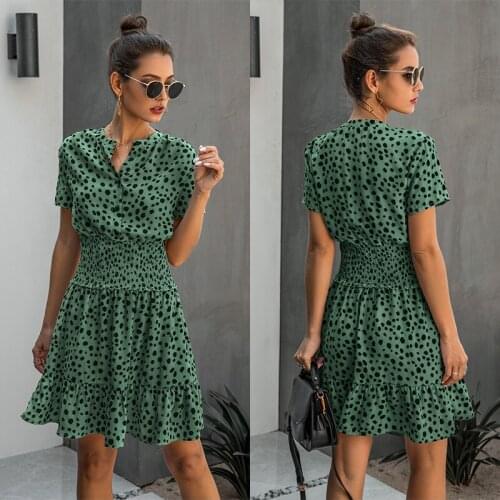 Summer Dresss Femme Robe Women Leopard Print Ruffles Mini Dresses Buttons Purple Waisted Fitted Dress For Woman Clothing Vestido