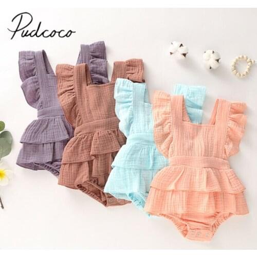 2020 Baby Summer Clothing Newborn Baby Girl Clothes Sleeveless Ruffle Bodysuit Backless Sunsuit Layered Jumpsuit Overall Outfits