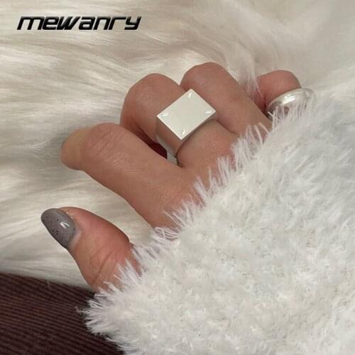 Mewanry 925 Sterling Silver Wide Rings 2021 Trendy Elegant Vintage Simple Couples Frosted Texture Square Birthday Party Jewelry