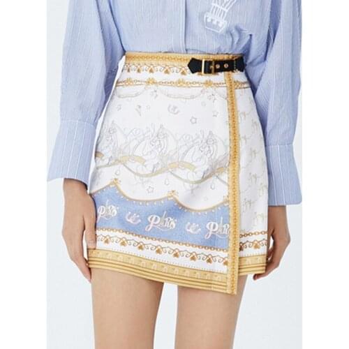 Mini Skirt Casual Party High-Waisted Skirt Female Asymmetrical Summer Womens Clothing Patchwork Sashes Skirts Womens 2021