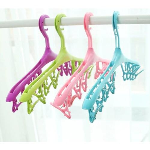 Multifunction Windproof 8 Clips Multifunctional Space Saving Hanger Cloth Hanger Socks Plastic Hanger Hook Folding Dryer Rack