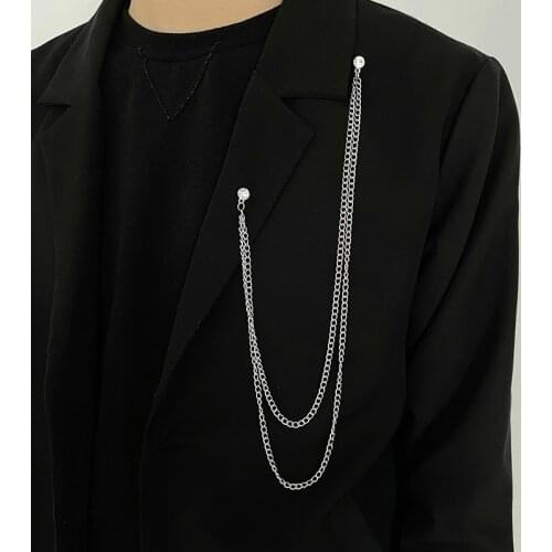 Fashion Crystal Tasser Long Chain Suit Collar Punk Brooch Pins Luxury Best Gifts for Women Men Jewelry Accessories In American
