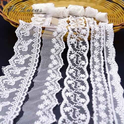 New hot sale 5yd/lot high quality white design lace fabric ribbon 100% cotton lace trim sewing material garment accessories
