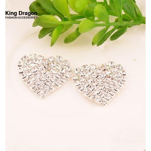 Heart Rhinestone Buttons 22MM 10PCS/lot Silver Color Invitation Card Decoration Flat Back KD319