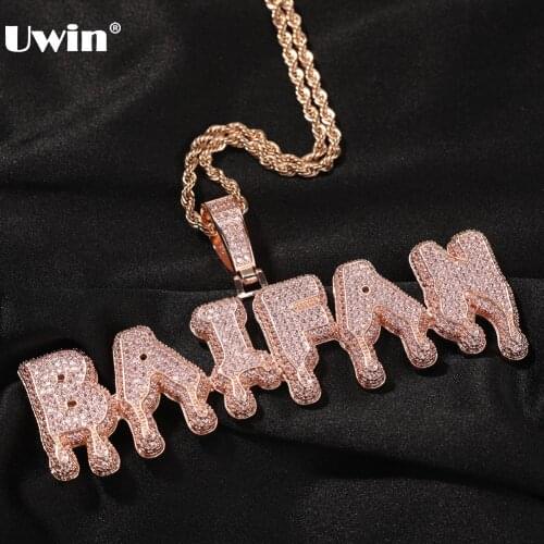 UWIN Custom Drip Name Pendant Necklace Rose Gold Color Full Iced Cubic Zirconia Pendant Letters Hiphop Jewelry for Women Gift