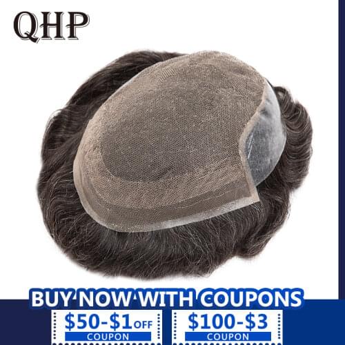 Toupee Men Wig Handmade Replacement Systems PU Transparent Thin Skin 0.04-0.06mm Indian Natural Remy Hair 6inch