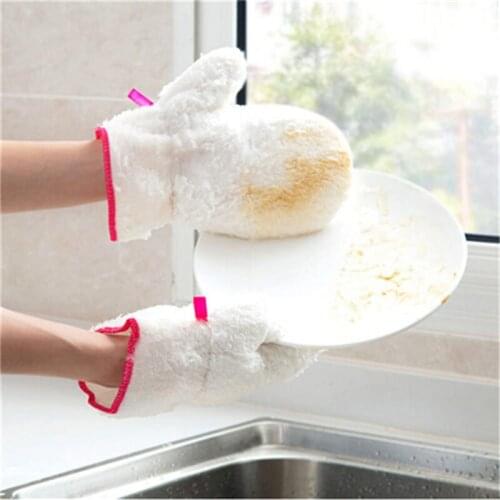 Bamboo Fiber Dishwashing Gloves Padded Waterproof Kitchen Non-stick Brush Bowl Gloves Ladies Housework Gloves