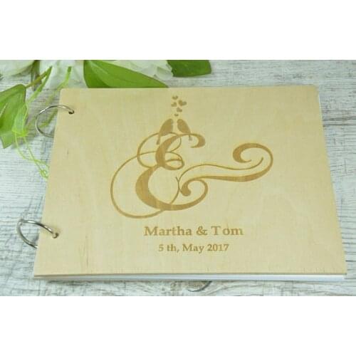 Custom desgin Love Birds wedding guest Memory album engraved Wooden guestbooks Reception birthday party favors decorations