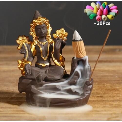 Handiwork Home Decorate The Statue Of Sakyamuni In India Backflow Incense Burner Purple Clay Incense Stick Holder Ceramic Censer