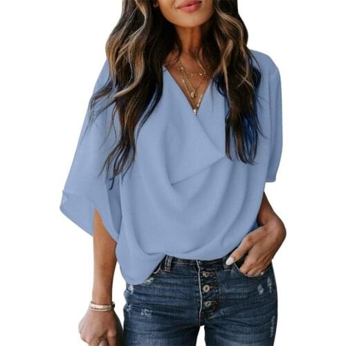 New Chiffon Shirt Loose V-neck Casual Top T-shirt Cape Womens Wear Summer Holiday Traveling Solid Breathable Soft T-shirts