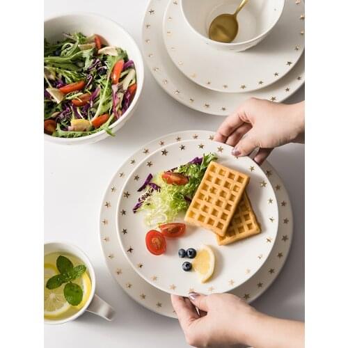 Star Tableware Simple Ceramic Dessert Bowl Plate Household Rice Single Large Noodle Soup Salad Assiettes En Ceramique