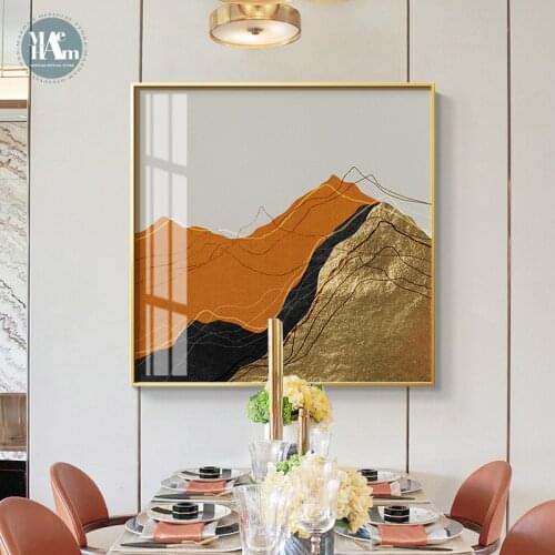 Light luxury Morden Golden mountain wall art Canvas HD Prints Posters H-orange Wall Pictures for living room dinner room decor