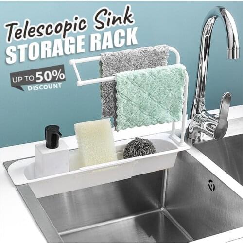 Telescopic Sink Storage Rack Adjustable Drain Rack Orangizer Kitchen Washing Cloth Sponge Holder