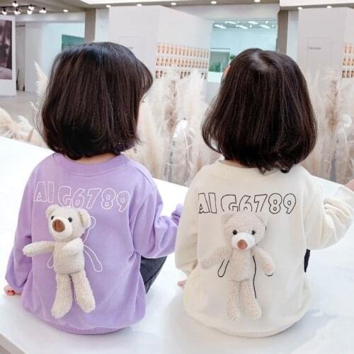 Spring Autumn Baby Girls T-shirt Coats Kids Shirt Childrens Cotton Long sleeve Bear doll Sweater Clothes Toddler Sweatshirt