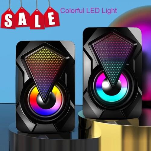 X2 Computer Speakers For Laptop Desktop with Subwoofer LED Colorful Lighting Home Theater System USB Wired SoundBox