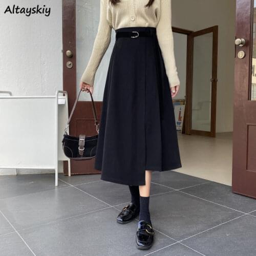 Skirts Women Summer Retro Solid New Leisure High Waist Simple Elegant Asymmetrical Korean Style Chic Fit Daily Clothes All-match