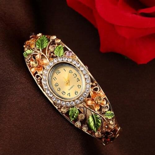 Ladies Bangle Crystal Flower Bracelet Quartz Watch Watch Ladies Plant Stainless Steel Strap Watch Часы Женские Наручные