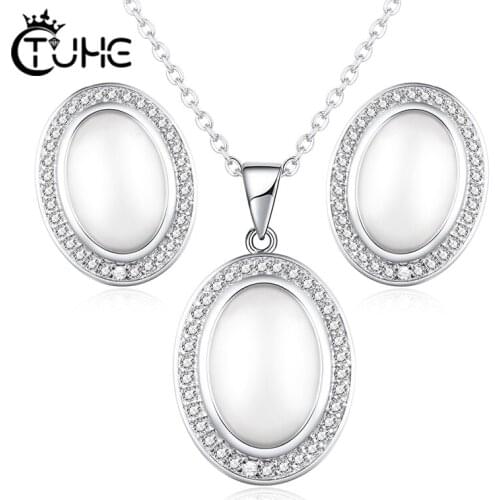 Elegant Egg Crystal Stone Wedding Jewelry Sets For Brides Healthy Ceramic Earrings Rings Set For Women Jewelry Sets