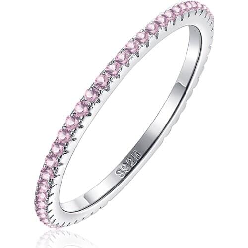 ZEMIOR 925 Sterling Silver Fully Pink Crystal Wedding Female Rings for Women Classic Simple Geometric Hot sale Fine Jewelry 2021