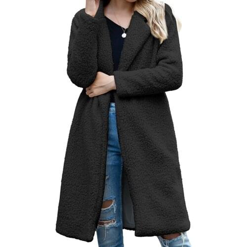 Winter Women Faux Fleece Long Sleeve Warm Coat Cardigan Knee-length Overcoat