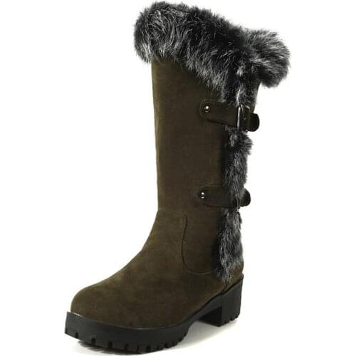 Thick Heels Winter Women Shoes Mid-Calf Snow Boots Warm Plush Womens Boots Faux Fur Large Size bota feminina XKD2172