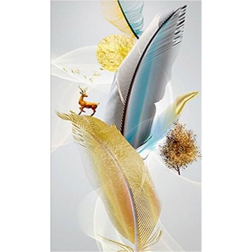 Golden Deer Feather 5D Diy Diamond Painting Square Round Drill Animal Decor Cross Stitch Kits Embroidery MosaicZP-4441