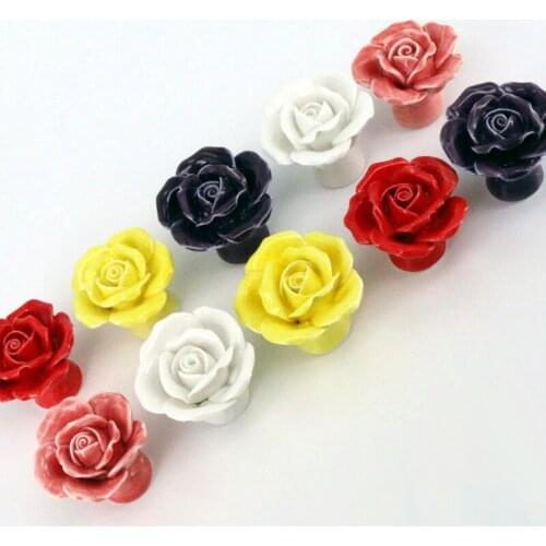 2PCS Rose Flower Ceramic Door Knob Cabinet Drawer Kitchen Cupboard Handle DIY Wardrobe Pull Handle furniture