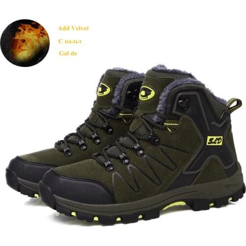 2021 Fashion Green Winter Keep warm Hunting Boots Men High top Plush Outdoor Mens Hiking Shoes Unisex Waterproof Trekking Shoes