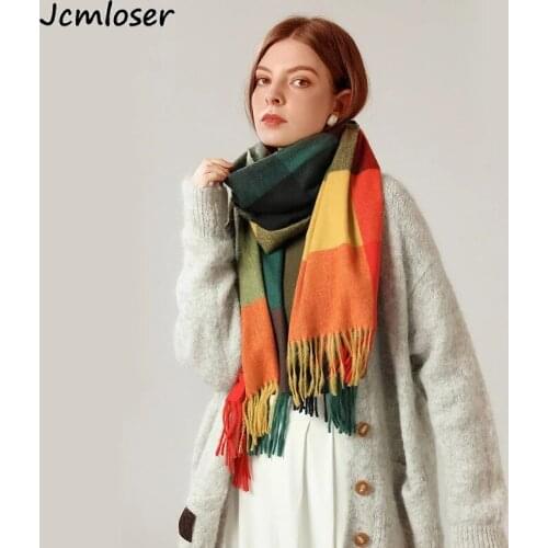 2020 luxury brand cashmere women plaid scarf winter warm shawl wrap bandana pashmina long tassel female foulard thick blanket