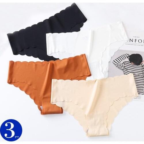 3Pcs/Pack Seamless Underwear Female Silk Smooth Womens Panties Lady Ruffle Underpants Girls Briefs Panty Low Rise Knickers