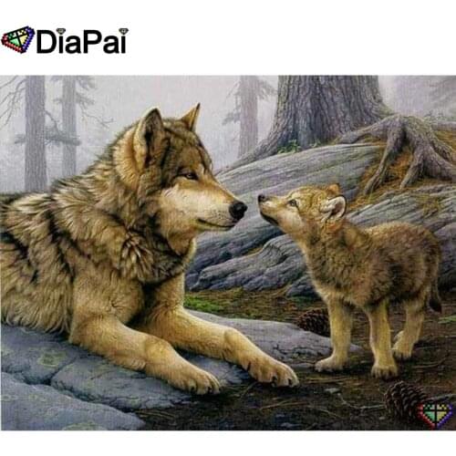 DIAPAI 5D DIY Diamond Painting 100% Full Square/Round Drill "Animal wolf" Diamond Embroidery Cross Stitch 3D Decor A23304
