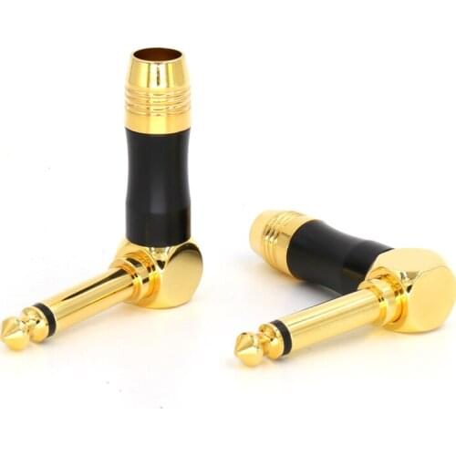 Free shipping 4pcs two poles 6.35mm 90 Degree right angle male phone jack plug audio adapter Solder Connector