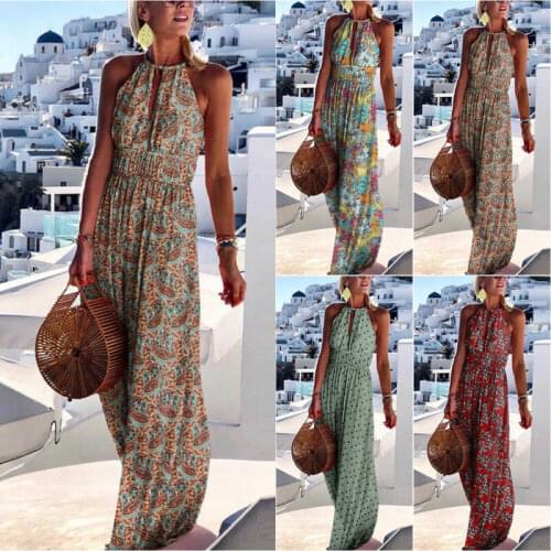 Cofekate Woman Dress Backless Floral Maxi Dress Summer Womens Clothing Casual Party Beach Long Halter Dresses Women