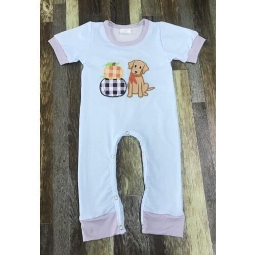 Childrens boutique clothing Cute dog embroidered pumpkin short-sleeved jumpsuit