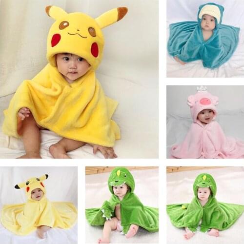 Pokemon Pikachu Childrens Hooded Cloak Baby Bathing Bathroom Wrapped Towel Soft Warm Quilt Childrens Role Playing Clothes
