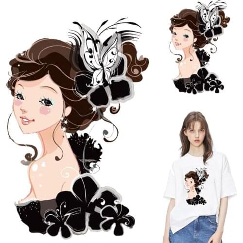Girl iron stickers patches on Clothing Iron on Transfers For Clothing iron on transfer vinyl butterfly girl patch applique badge