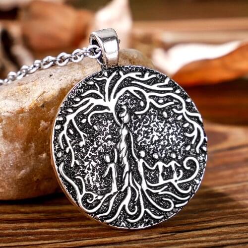 Double Sided Necklace Carved Mom & Several Children Family Tree of Life Necklace Coin Pendant Mom Kid Women Mothers Day Gift
