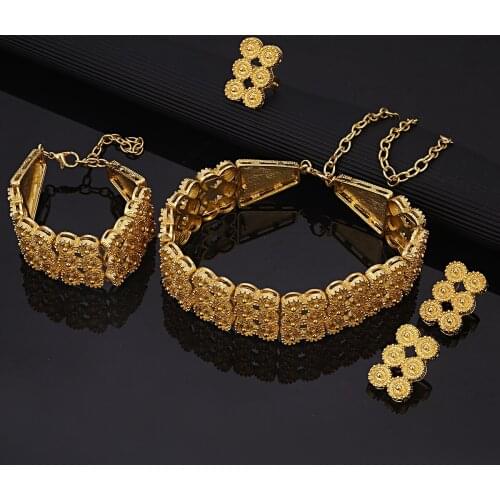Ethiopian Gold Color Fashion Necklace Earrings Ring Bracelet Eritrea Habesha Wedding Jewelry Set
