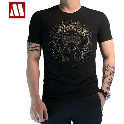 New Style Short Sleeve T-Shirt Mens Summer Clothes Male Fashion Glasses Man Hot Drilling Slim Fit Tees Cotton Bottoming Shirts