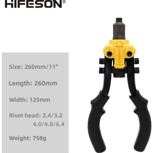 HIFESON 11"Riveter Gun Auto Rivet Tool Blind Rivet Nut Gun Heavy Hand Inser Nut Tool Manual Mandrels 2.4/3.2/4/4.8/6.4mm