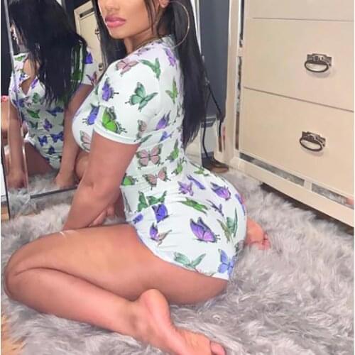 Jumpsuit Sleepwear Sexy Onesi for Adults Women Funny Print Pajama Short Sleeve Nightwear Short Jumpsuit Romper Femme Lingerie