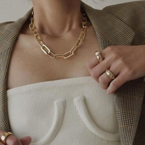 Brass With 18K Gold Zircon Chunky Chains Necklace Fashion Women Jewelry Glam Runway Gown Hiphop Rare Japan Korean