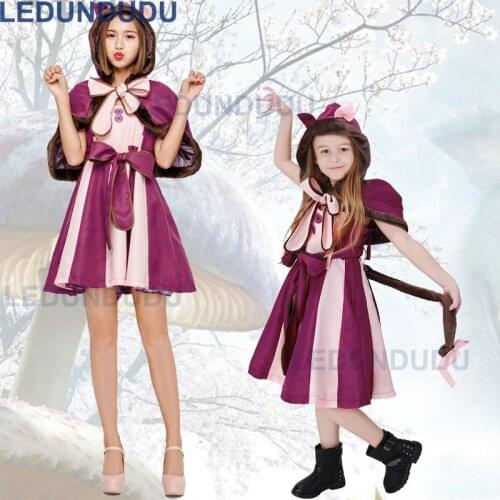 Alice In Wonderland Costume Cheshire Cat Cosplay Dress For Adult Kids Halloween Fancy Party Suit Parent-child Clothes