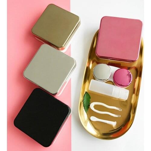 Square Reflective Cover Contact Lens Case with Mirror Color Contact Lenses Case Container Cute Lovely Travel Kit Box Women